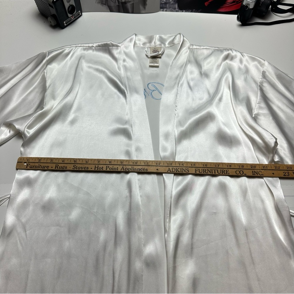 Vintage 90s Bridal Satin Robe | Lace Trim · Wedding Morning /Honeymoon Lingerie - Picture 13 of 13
